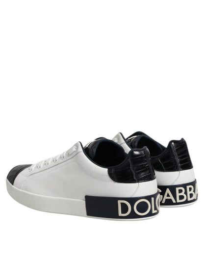 White Black Leather Portofino Sneaker Shoes