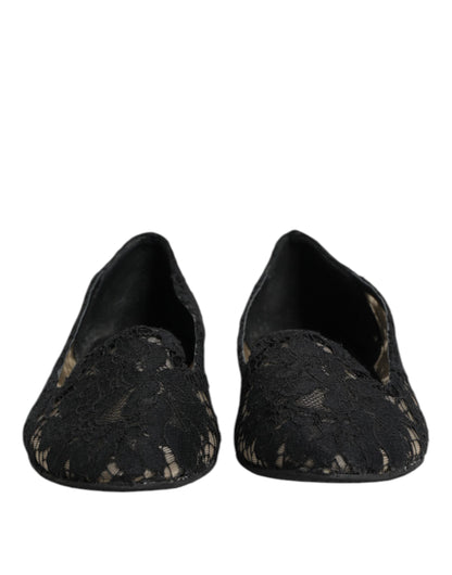 Black Taormina Lace Slip On Flats Shoes
