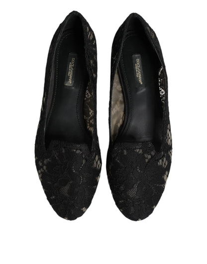 Black Taormina Lace Slip On Flats Shoes