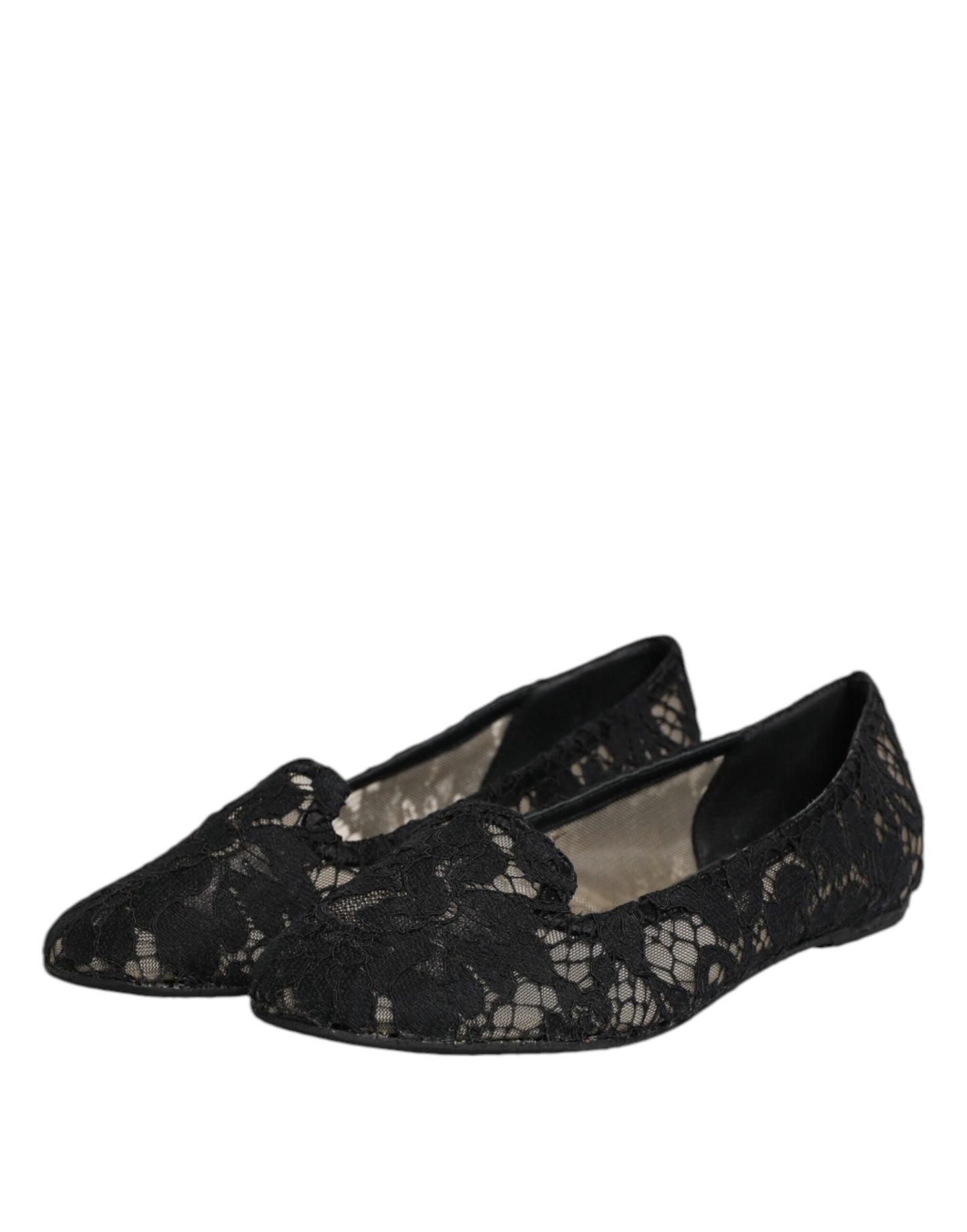 Black Taormina Lace Slip On Flats Shoes