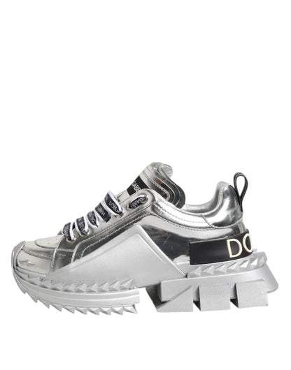 Silver Leather Super Queen Sneakers Shoes