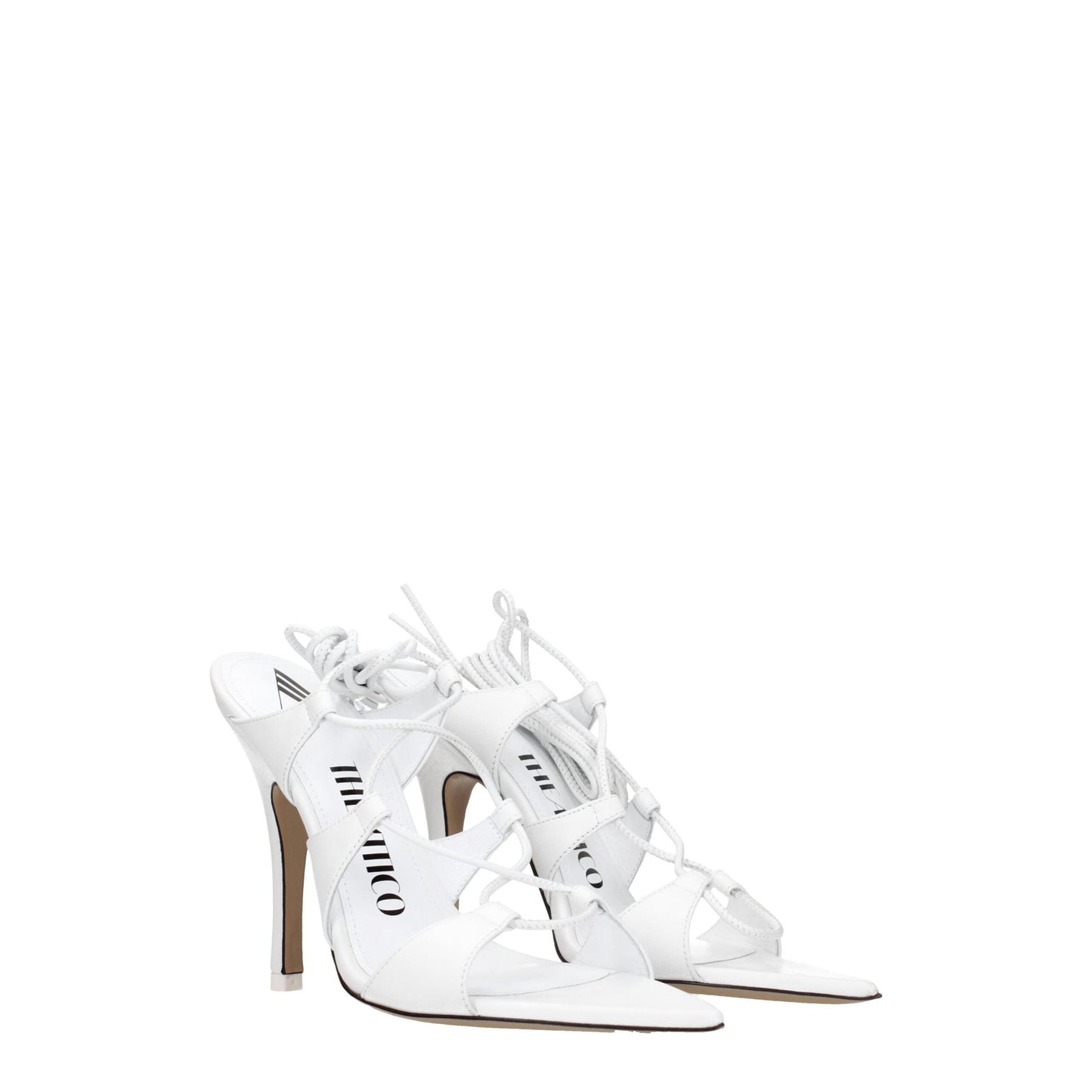 White Leather Stiletto Heels Sandals