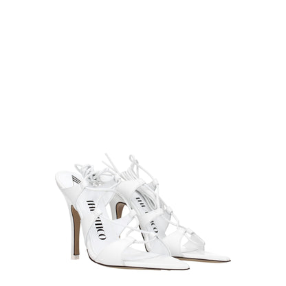 White Leather Stiletto Heels Sandals