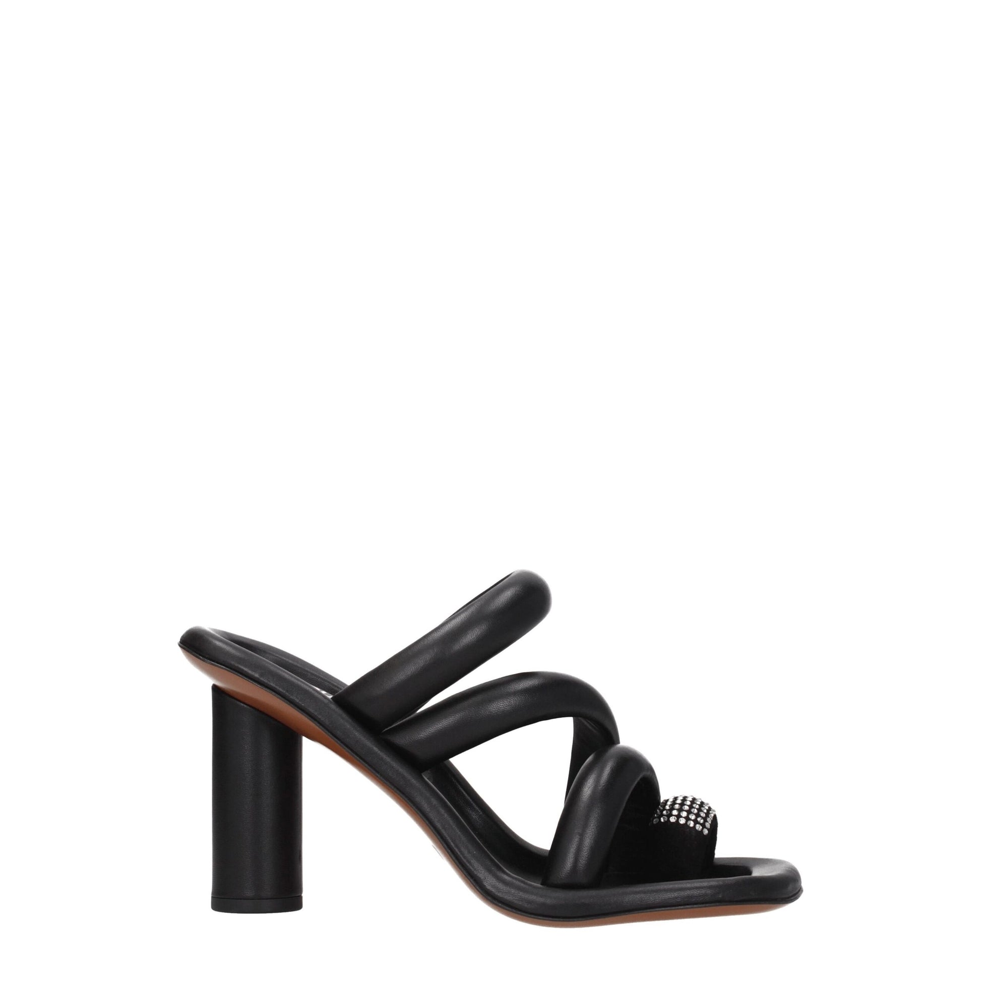Black Leather Stiletto Heels Sandals
