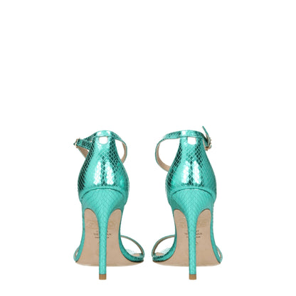 Green Leather Stiletto Heels Sandals