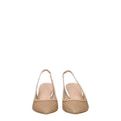 Beige Leather High Heel Pumps