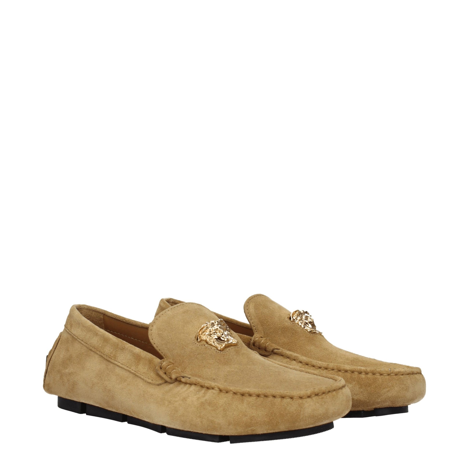 Beige Leather Slip-On Loafers