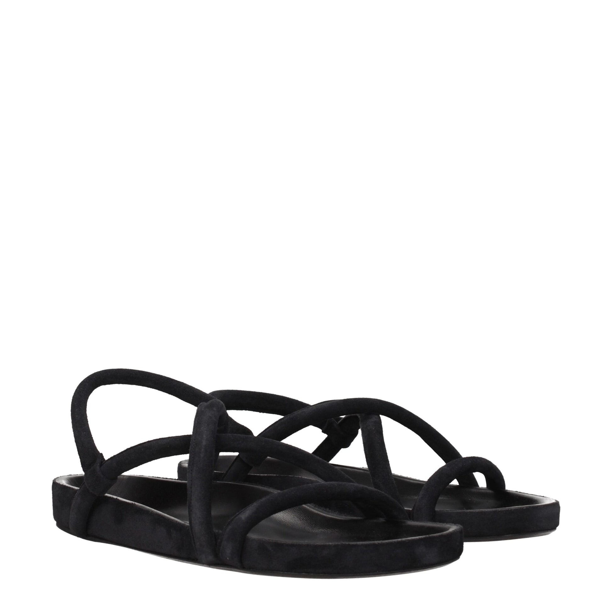 Black Leather Flat Sandals