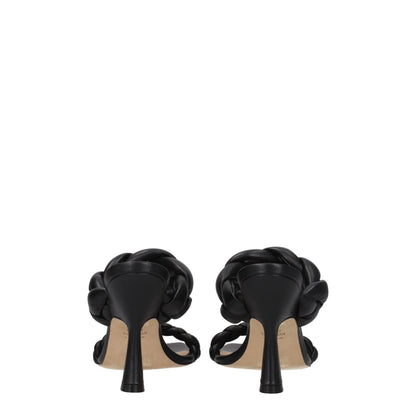 Black Leather Stiletto Heels Sandals