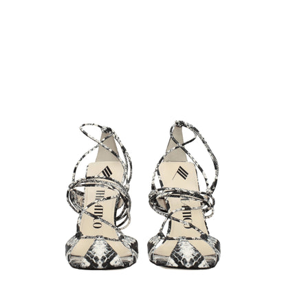White Leather Stiletto Heels Sandals