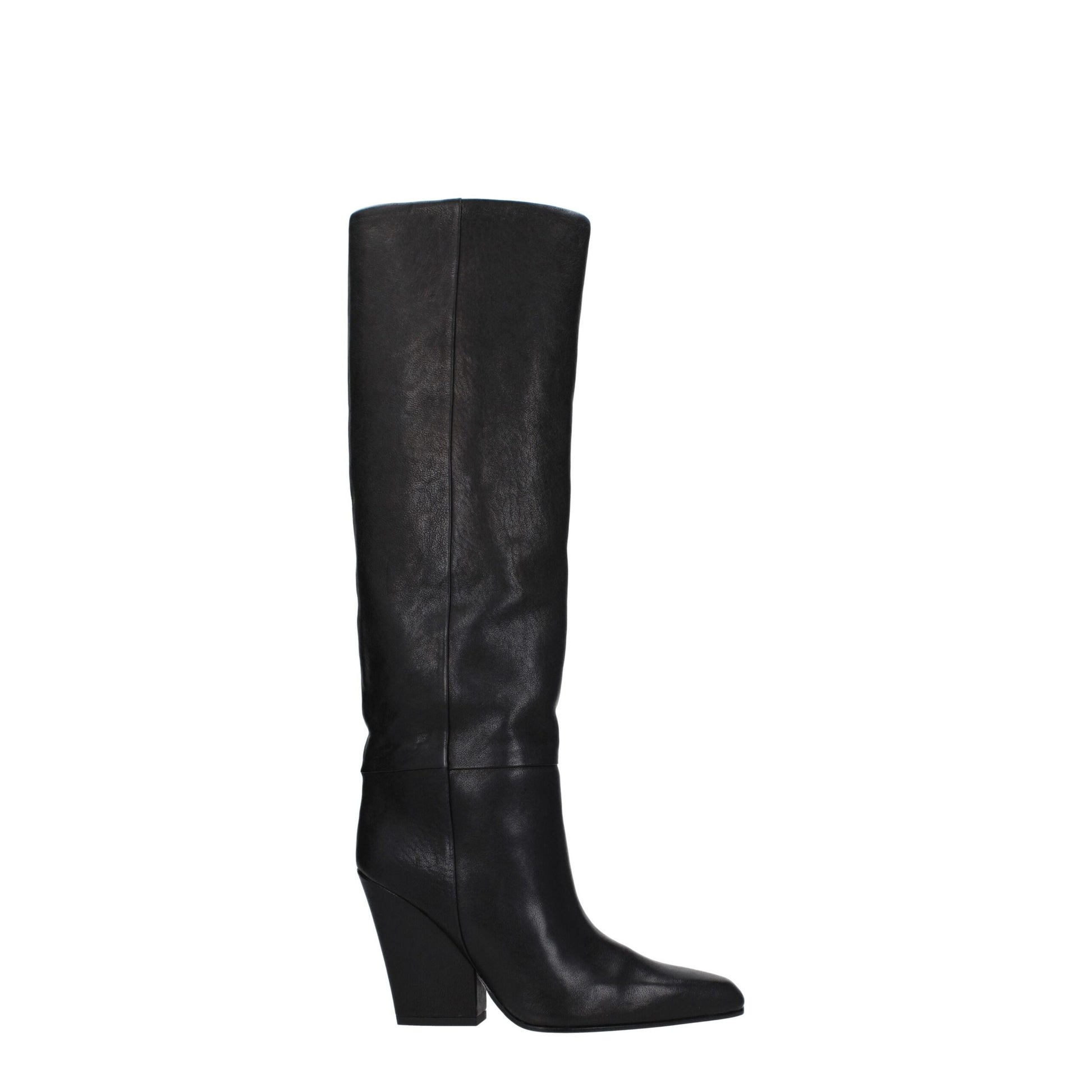 Black Leather High Heel Boots