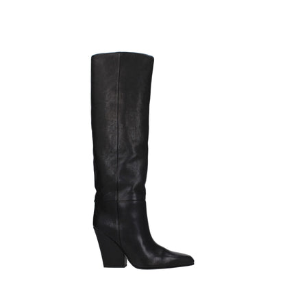 Black Leather High Heel Boots