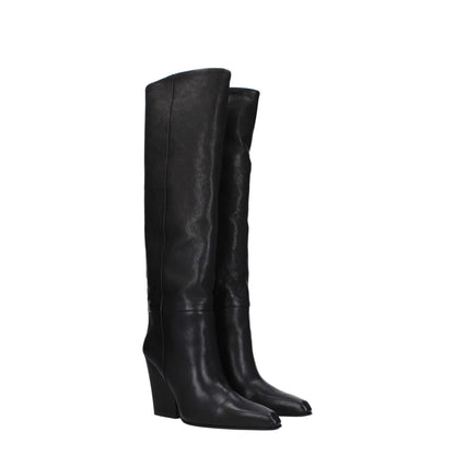 Black Leather High Heel Boots