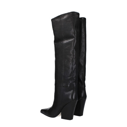 Black Leather High Heel Boots