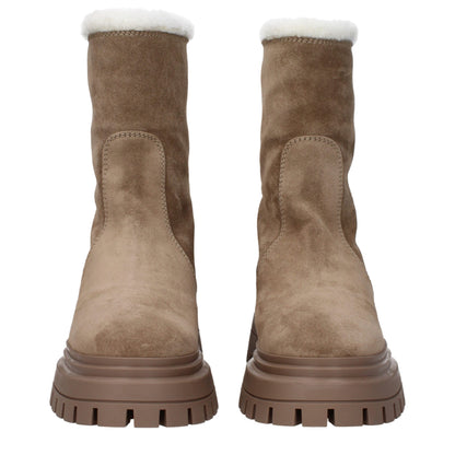 Beige Leather Ankle Boots