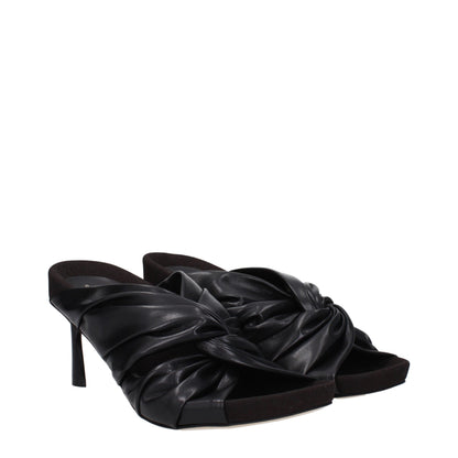 Black Leather Stiletto Heels Sandals