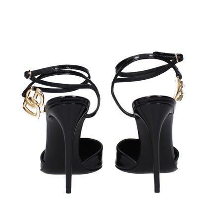 Black Leather Stiletto Heel Sandals