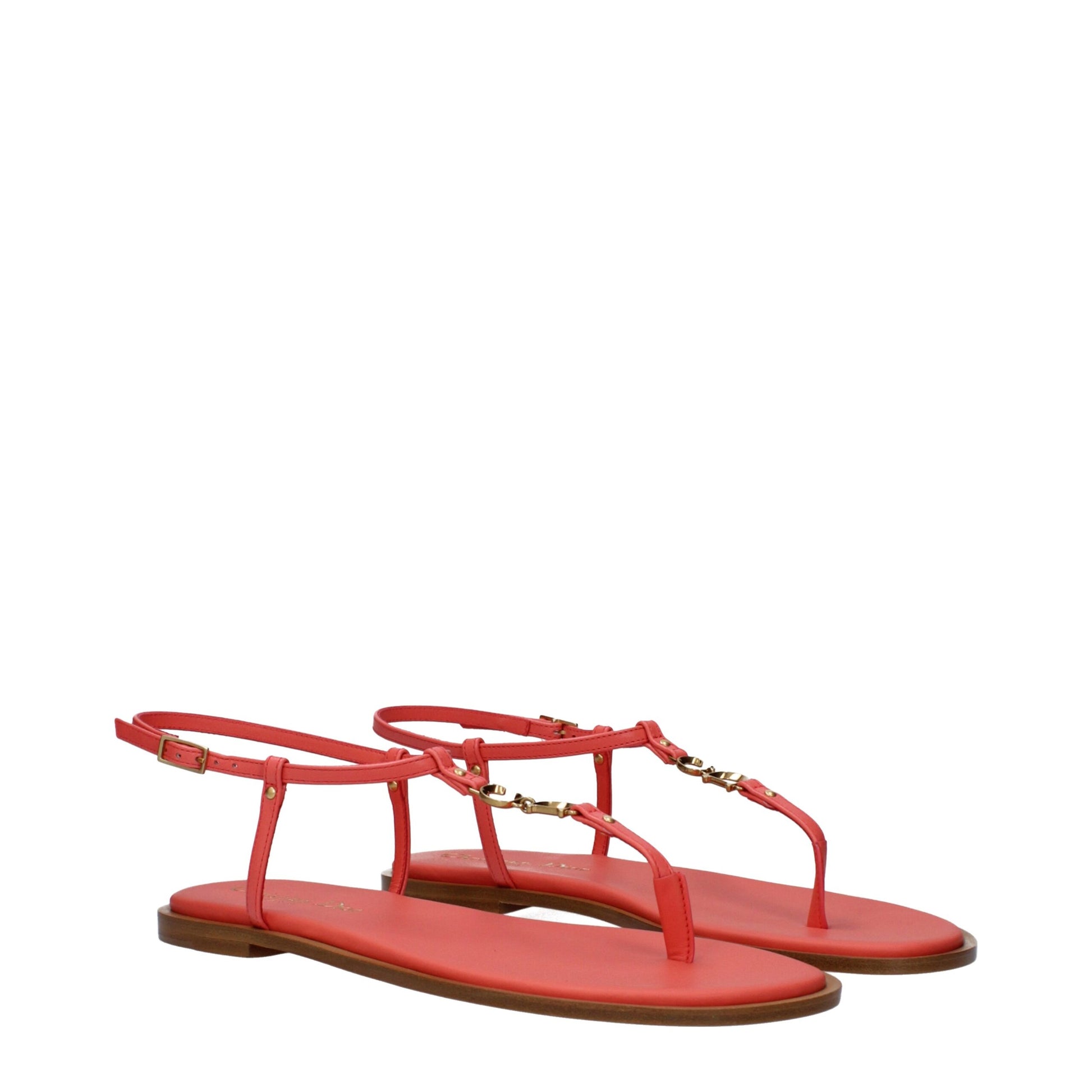 Pink Leather Flip-Flop Sandals