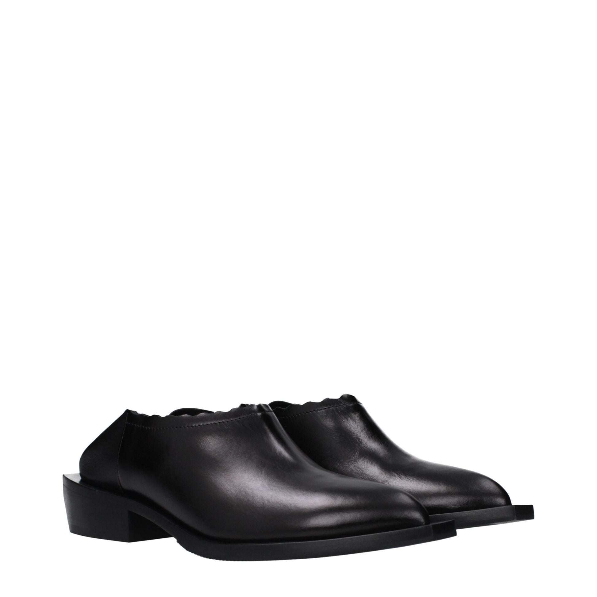 Black Leather Mules