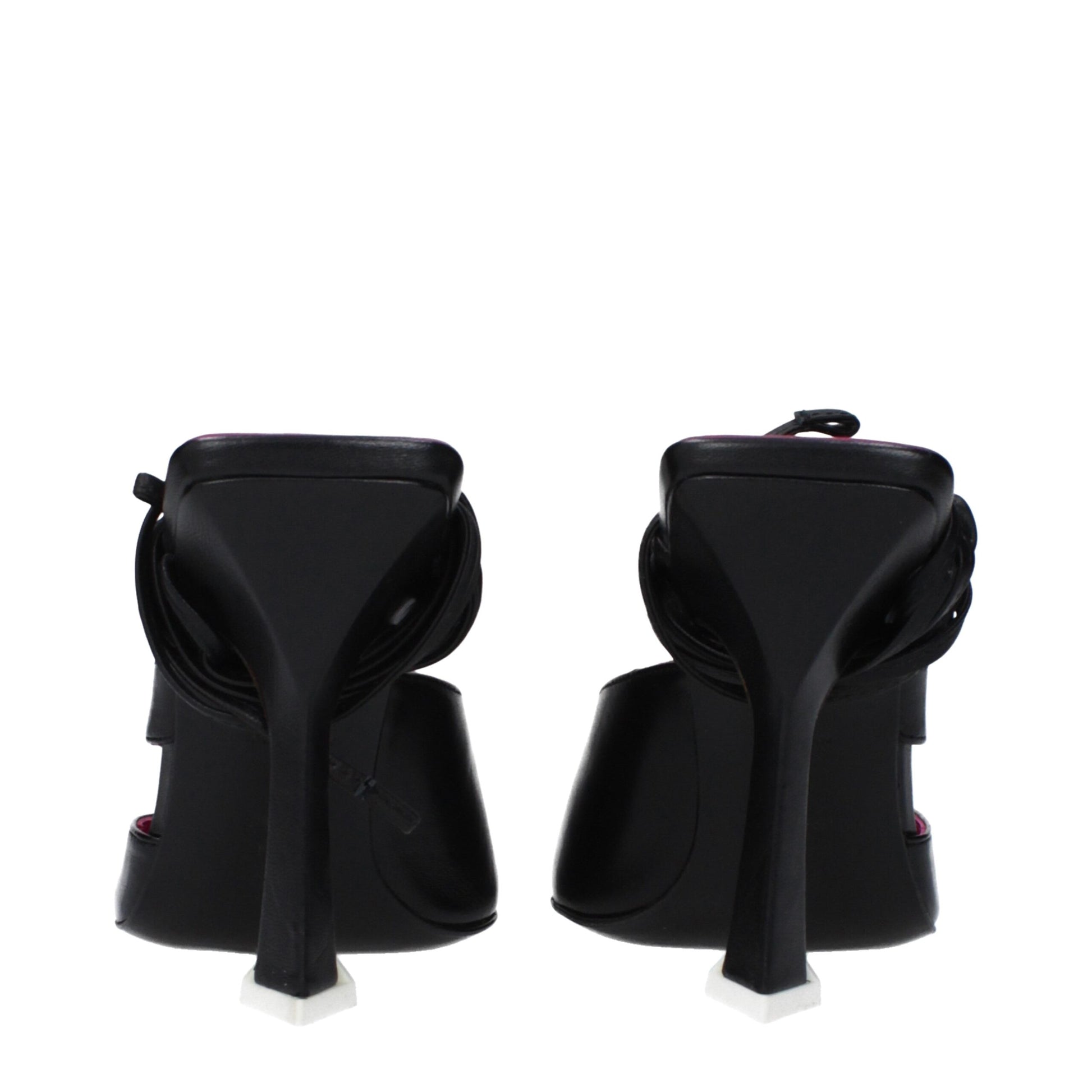 Black Leather Stiletto Heel Sandals