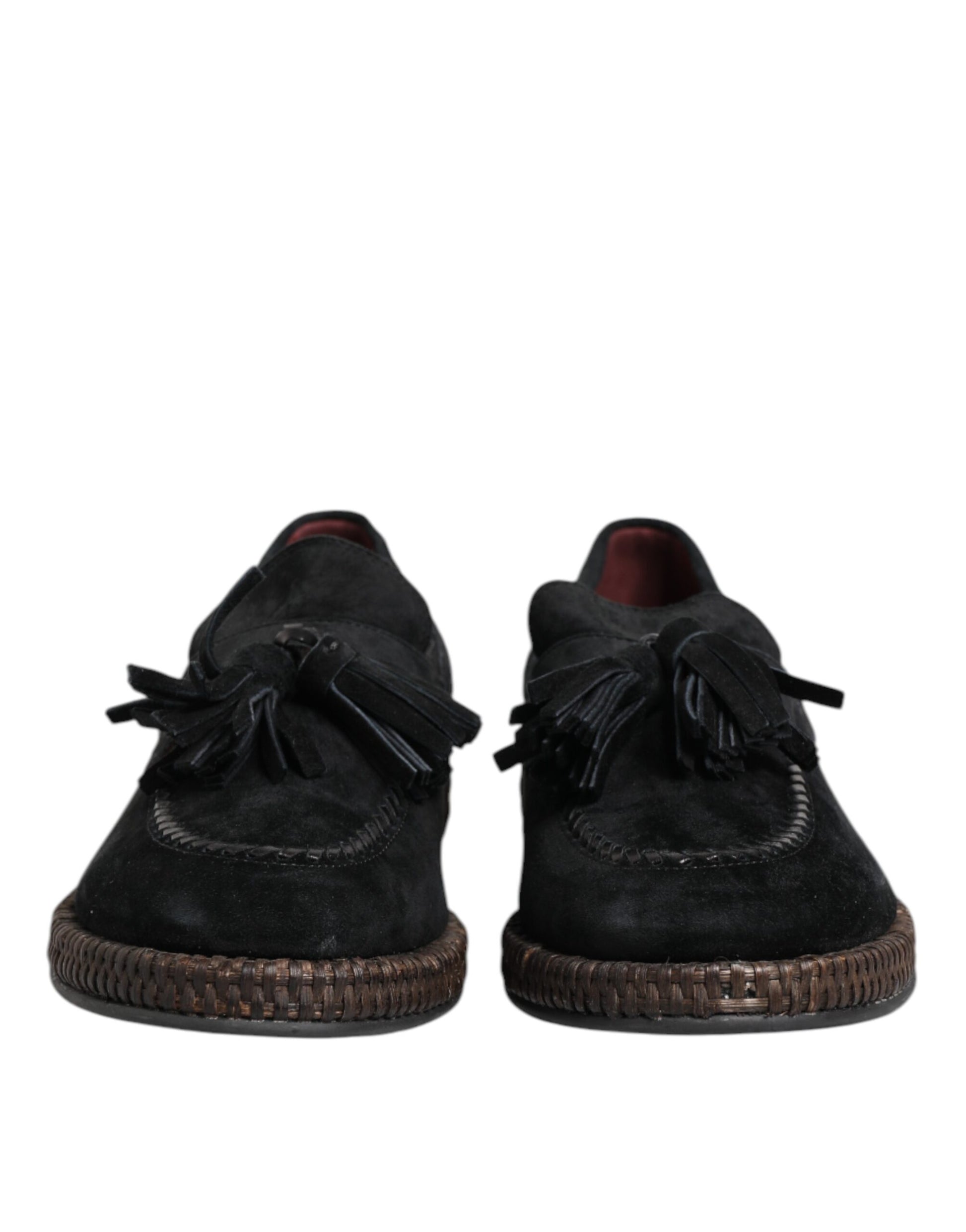 Black Suede Tassel Embellished Loafers Shoes