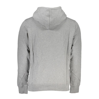 "Gray Cotton Men Sweater with Hood and Central Pocket"