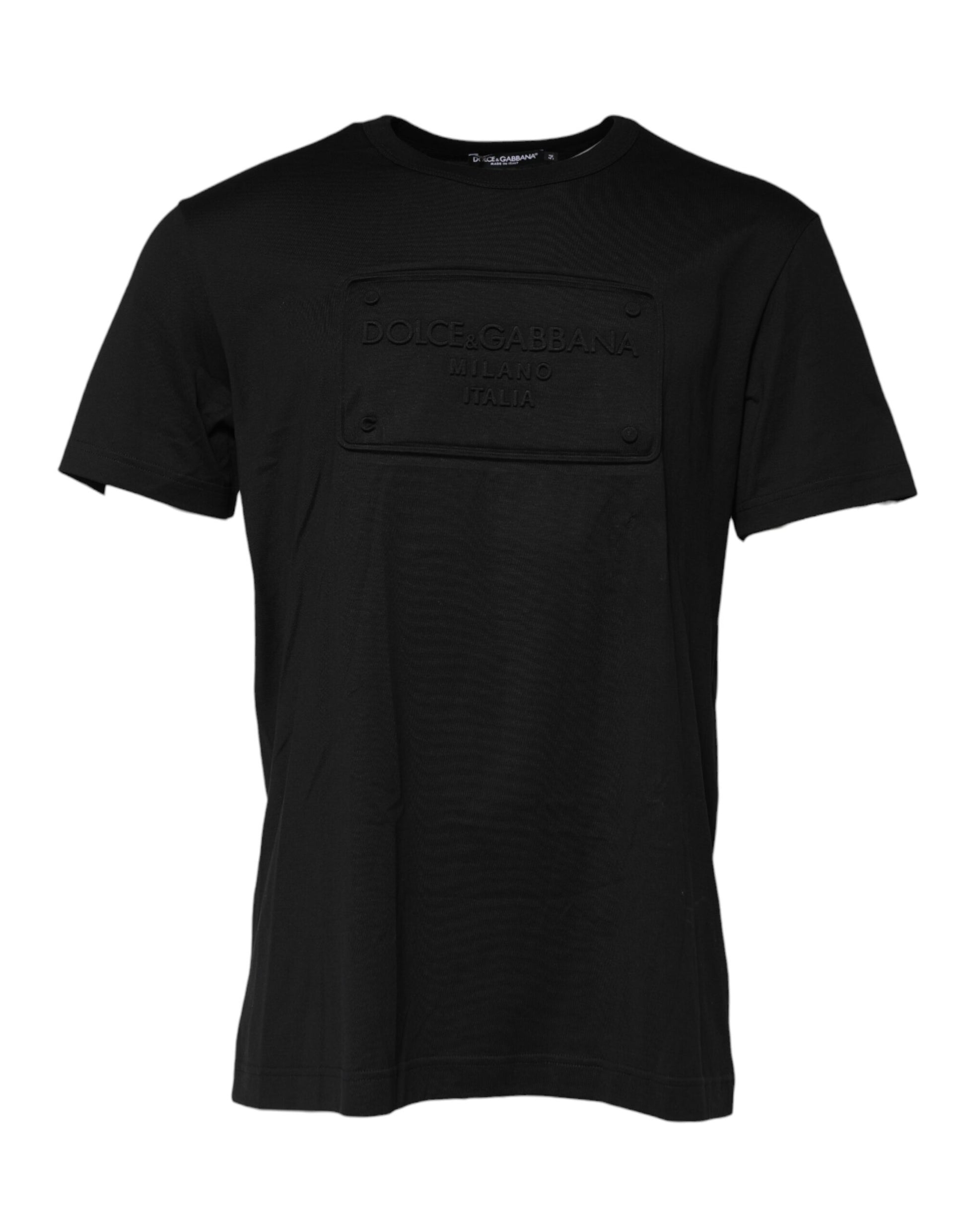 Black Embossed Logo Cotton Crew Neck T-shirt