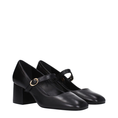 Black Leather Mid Heel Pumps