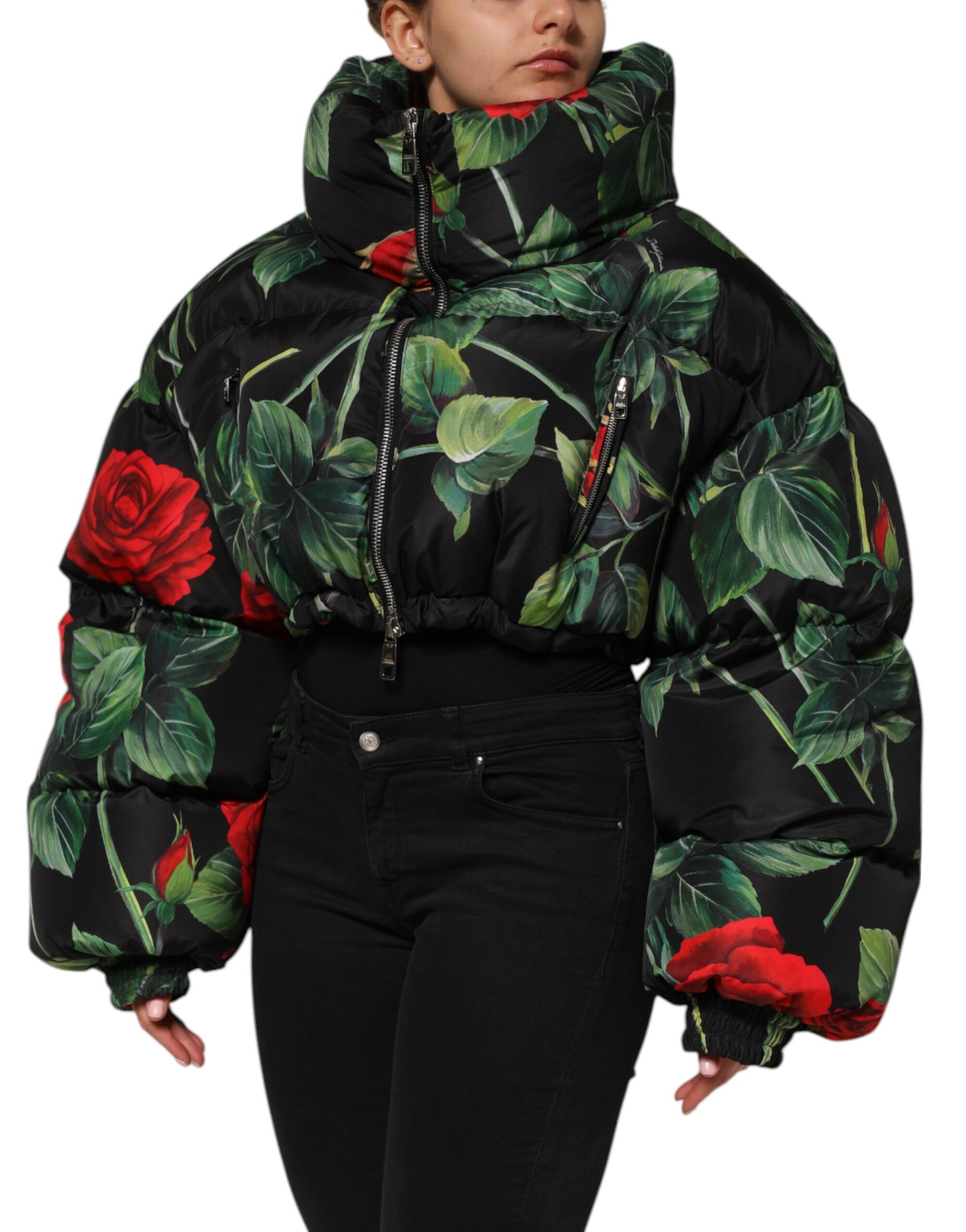 Multicolor Floral Puffer Coat Full Zip Jacket