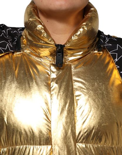 Gold Hooded Puffer Quilted Full Zip Jacket