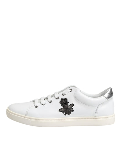 White Crown Bee Leather Low Top Sneakers Shoes