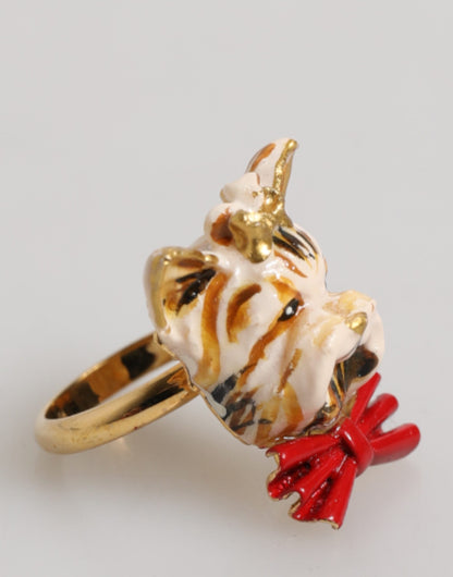 Gold Brass Resin Beige Dog Pet Accessory Ring