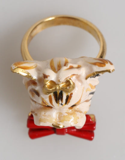 Gold Brass Resin Beige Dog Pet Accessory Ring