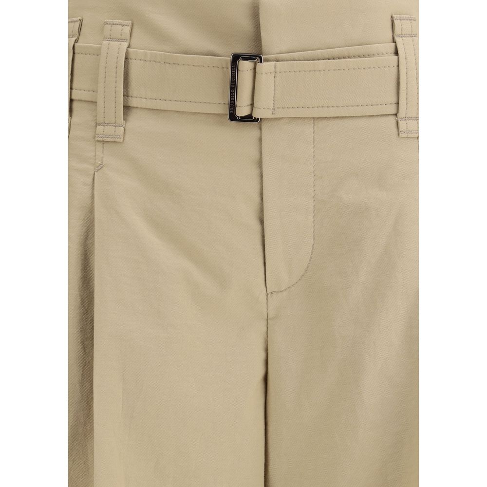 Beige Cotton Cropped Pants