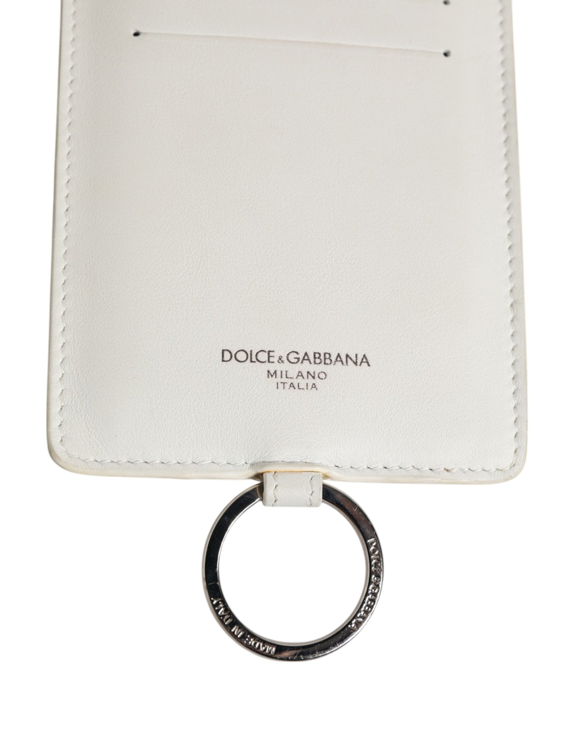 White Calf Leather Lanyard Logo Card Holder Men Wallet