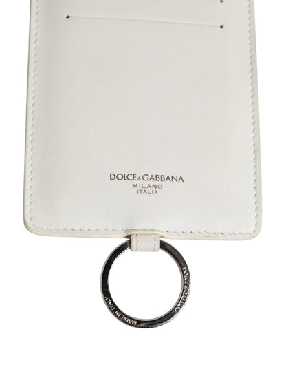 White Calf Leather Lanyard Logo Card Holder Men Wallet