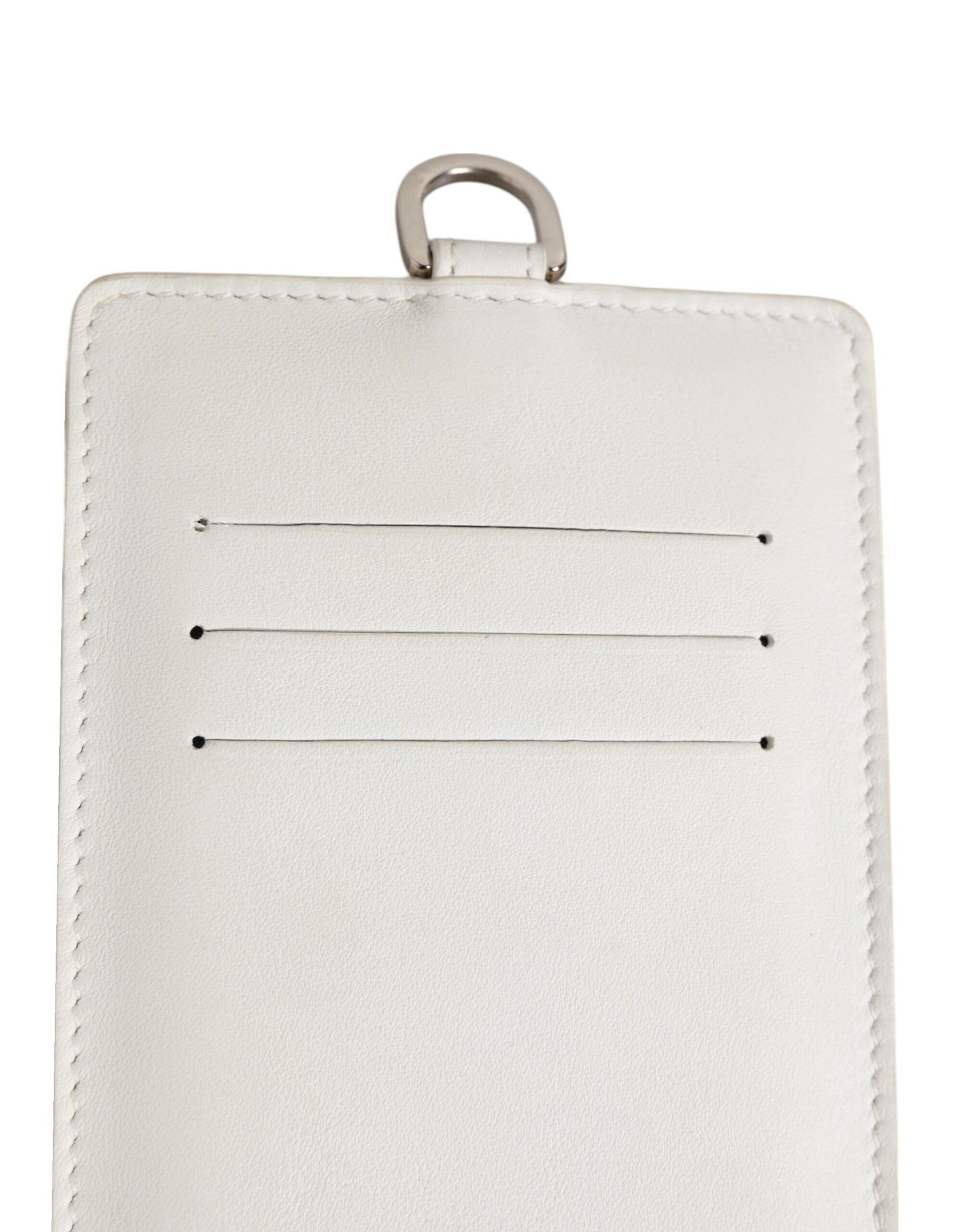 White Calf Leather Lanyard Logo Card Holder Men Wallet