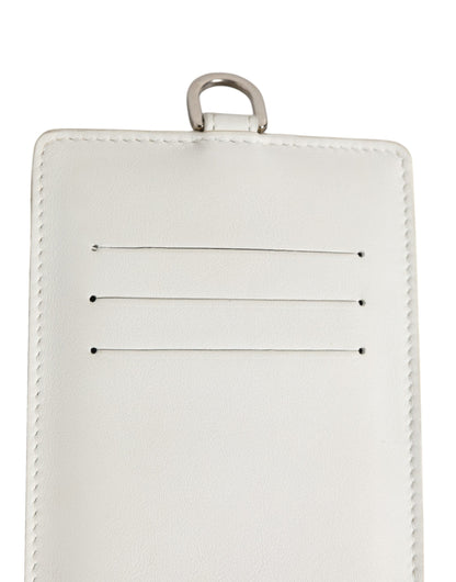 White Calf Leather Lanyard Logo Card Holder Men Wallet