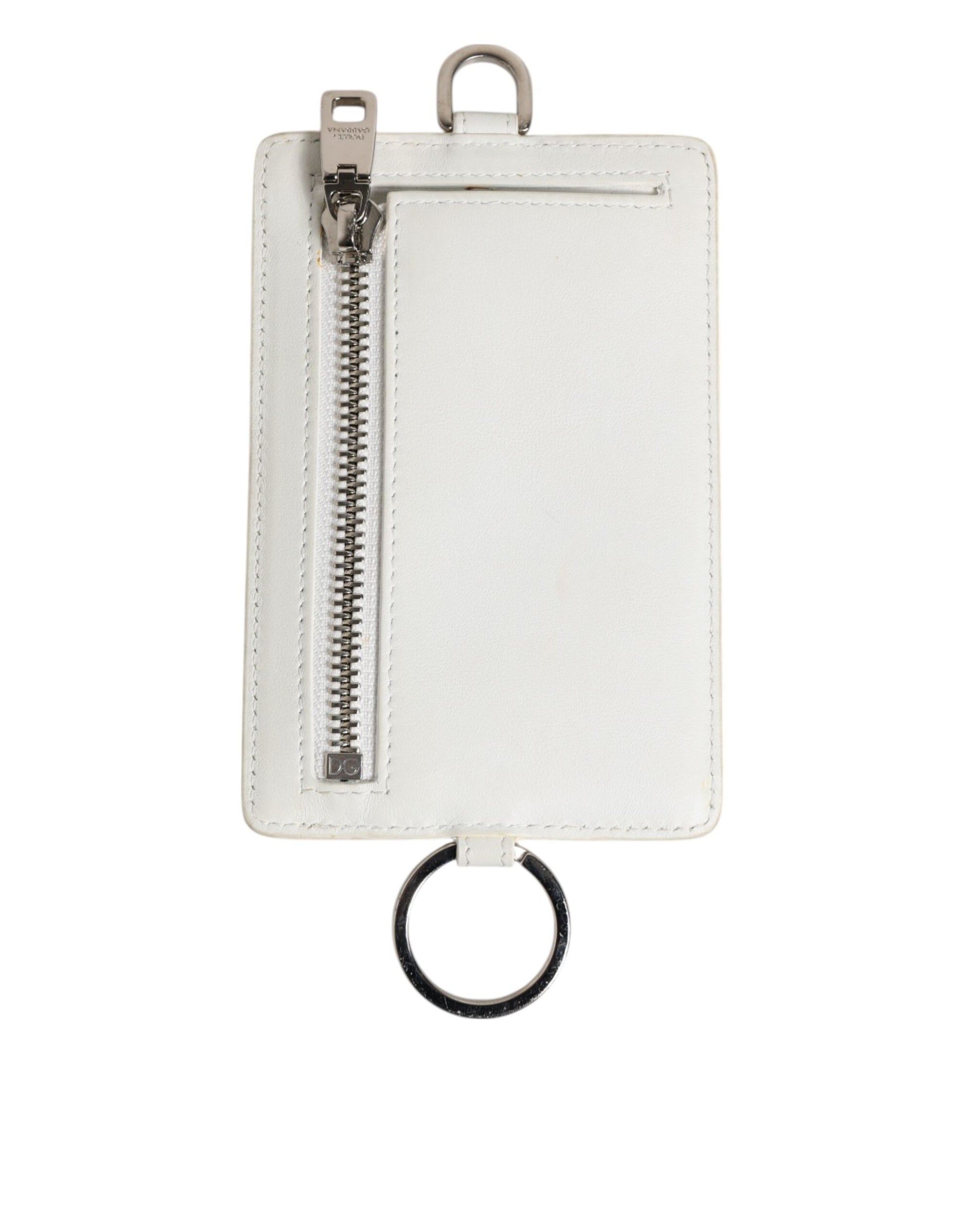White Calf Leather Lanyard Logo Card Holder Men Wallet