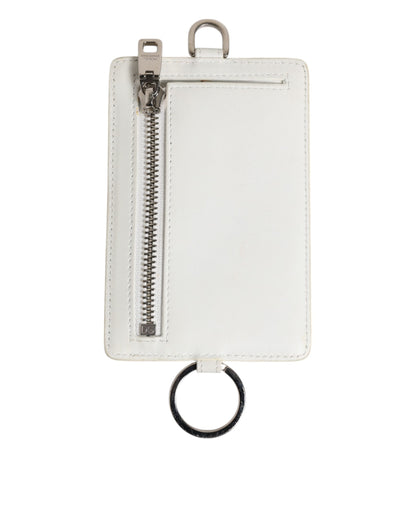 White Calf Leather Lanyard Logo Card Holder Men Wallet