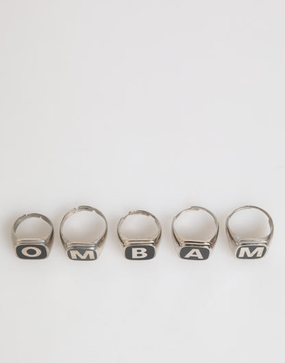 Silver Tone Brass Lettering Set 5 Pieces Adjustable Ring