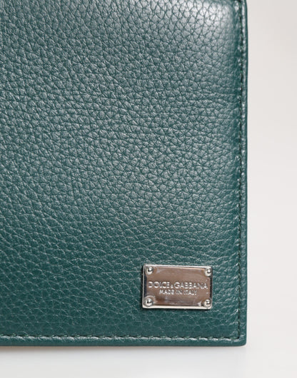 Green Leather DG Logo Plaque Bifold Men Card Holder Wallet