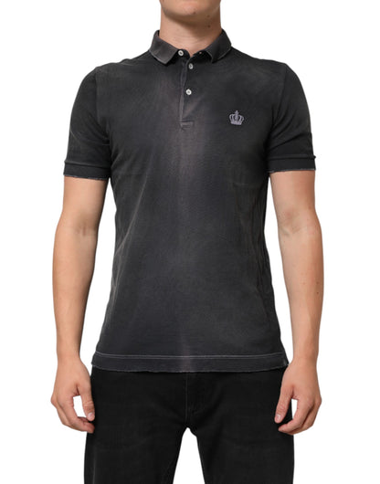 Gray Cotton Crown Collared Men Polo T-shirt