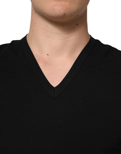 Black Cotton Slim Fit Men V-Neck Shirt T-shirt