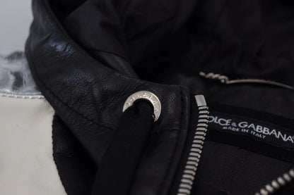 Black Leather Hooded Blouson Jacket