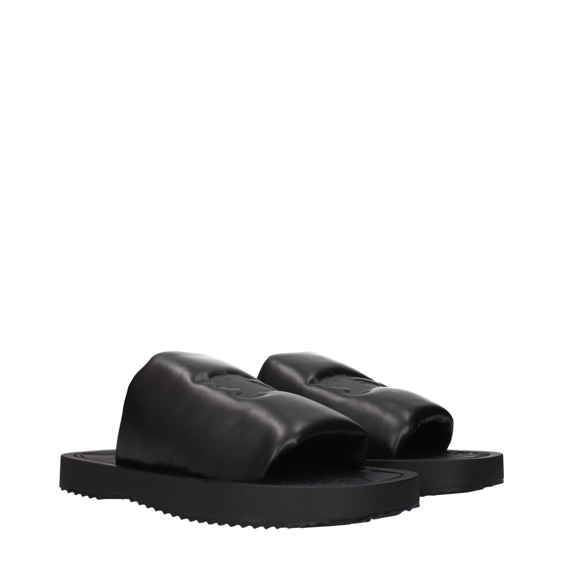 Black Leather Slippers Sandals