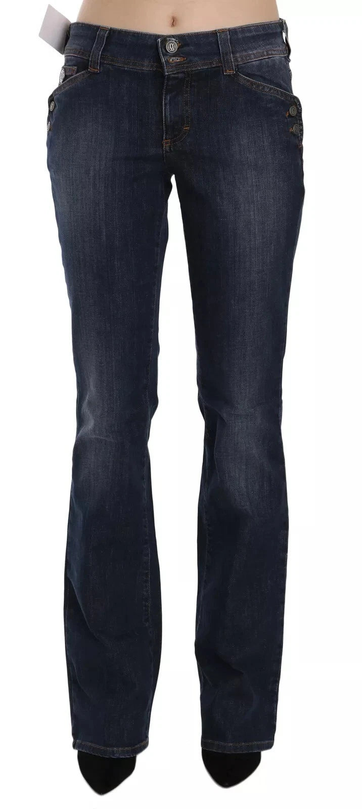 Blue Washed Mid Waist Flared Denim Casual Pants Jeans