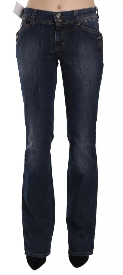 Blue Washed Mid Waist Flared Denim Casual Pants Jeans
