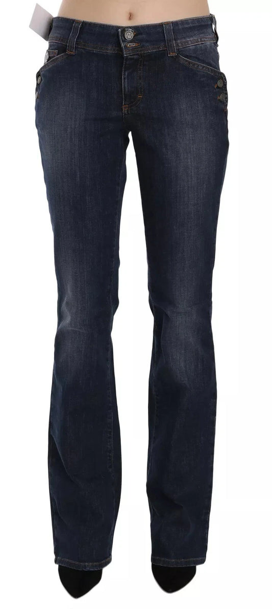 Blue Washed Mid Waist Flared Denim Casual Pants Jeans