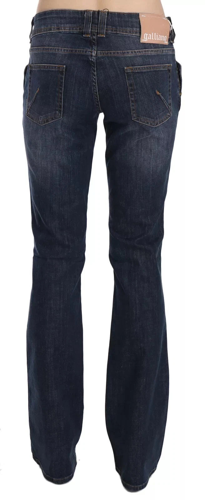 Blue Washed Mid Waist Flared Denim Casual Pants Jeans